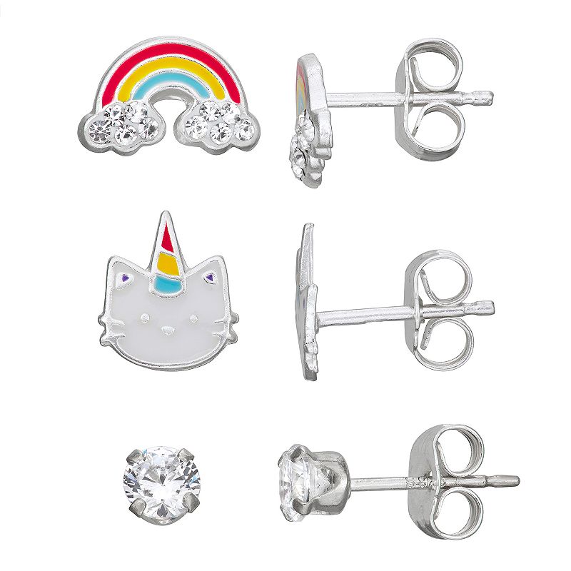 48837966 Charming Girl Rainbow Caticorn Stud Earring Trio S sku 48837966