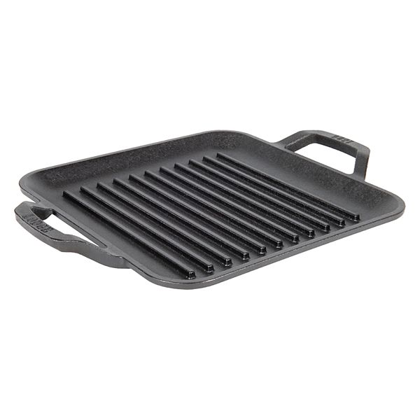 Lodge L8SGP3ASHH41B Cast Iron Square Grill Pan with Red Silicone Hot Handle  Holder, Pre-Seasoned, 10.5-inch