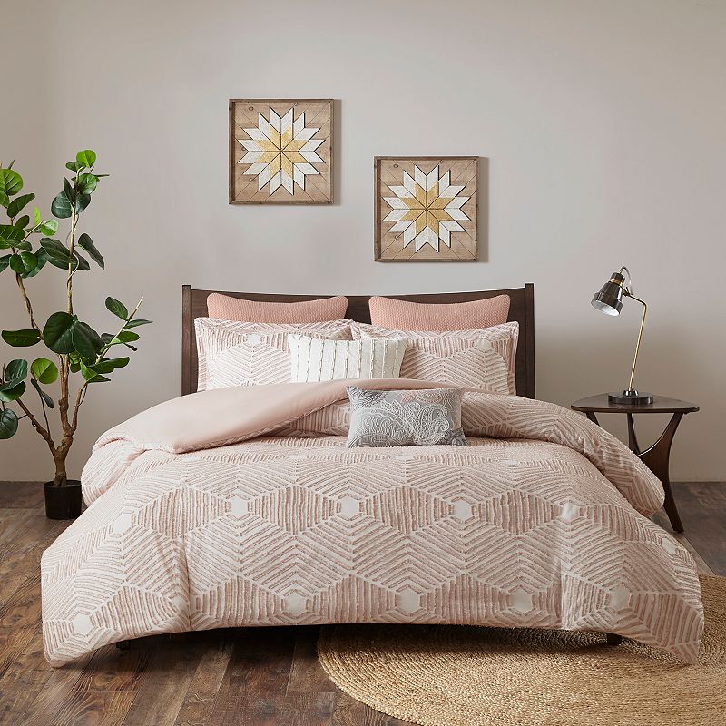 INK+IVY Ellipse Jacquard Cotton Comforter Set, Pink, King