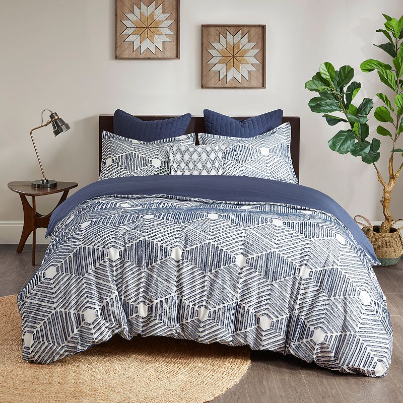 INK+IVY Ellipse Cotton Jacquard Comforter Set, Blue, Full/Queen