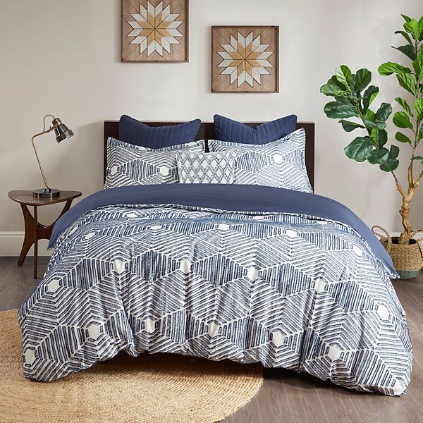 Details about   INK+IVY 100% Organic Cotton Comforter Set Trendy Stripe Jacquard Design All Sea 