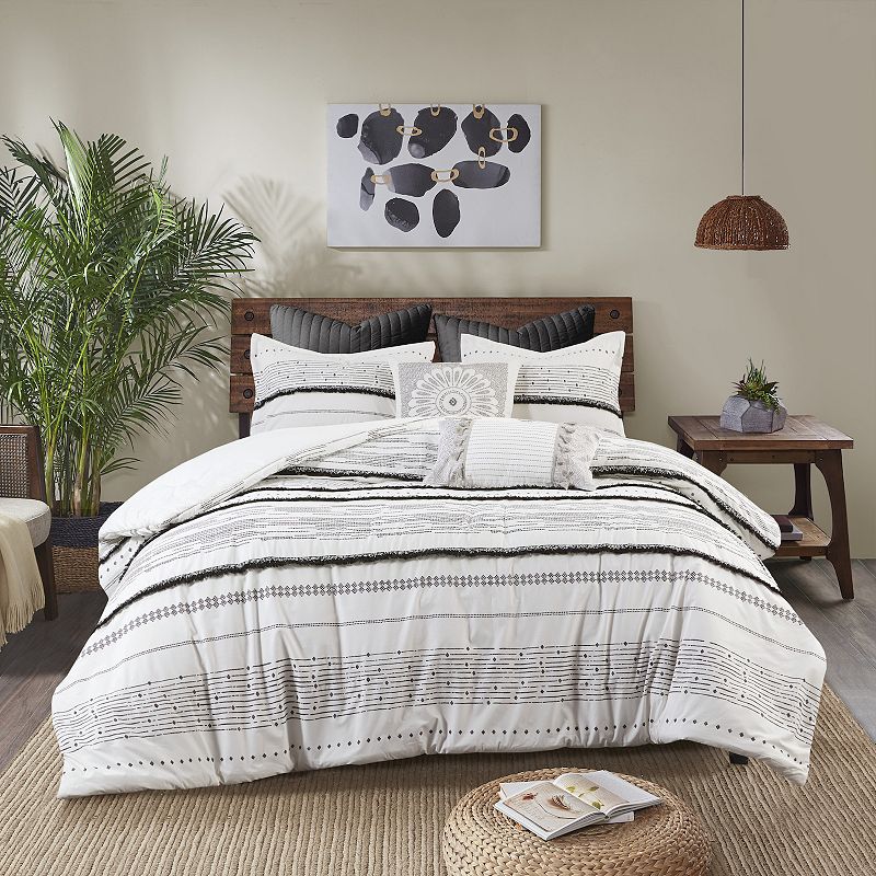 King/California King 3pc Nea Cotton Printed Comforter Set With Trim Black/White
