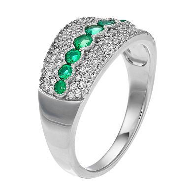 Sterling Silver Lab-Created Emerald & Lab-Created White Sapphire Ring