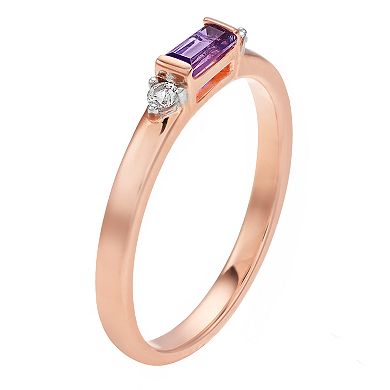 14k Rose Gold Over Silver Amethyst & Lab-Created White Sapphire Ring