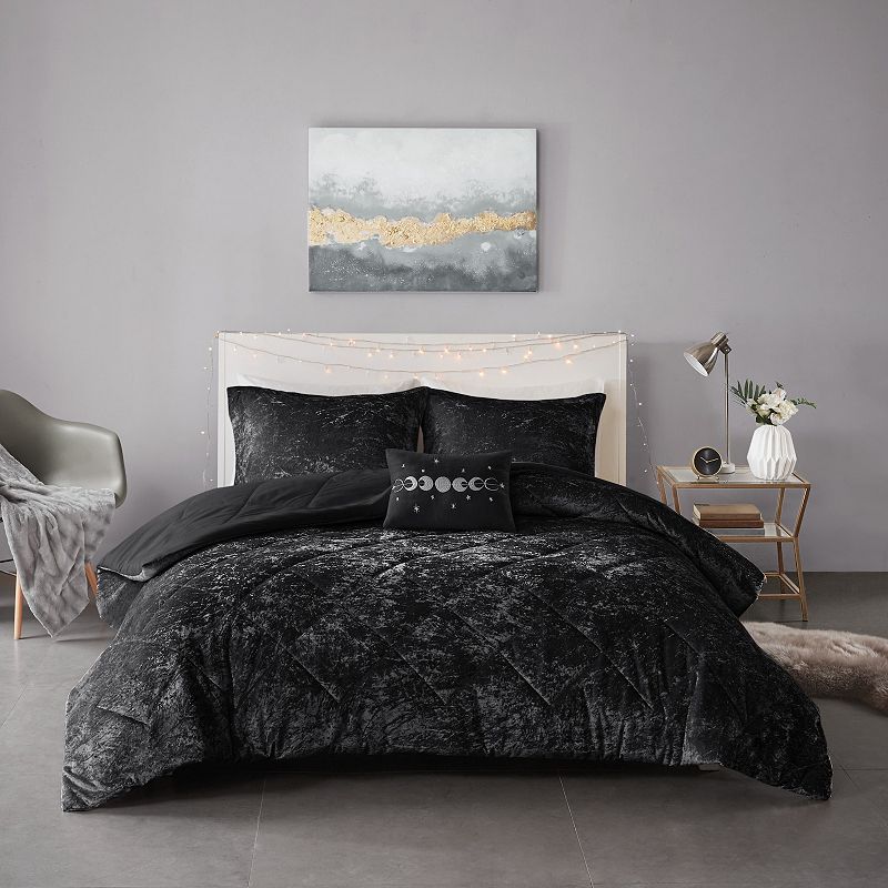 Intelligent Design Isabel Velvet Comforter Set, Black, Full/Queen