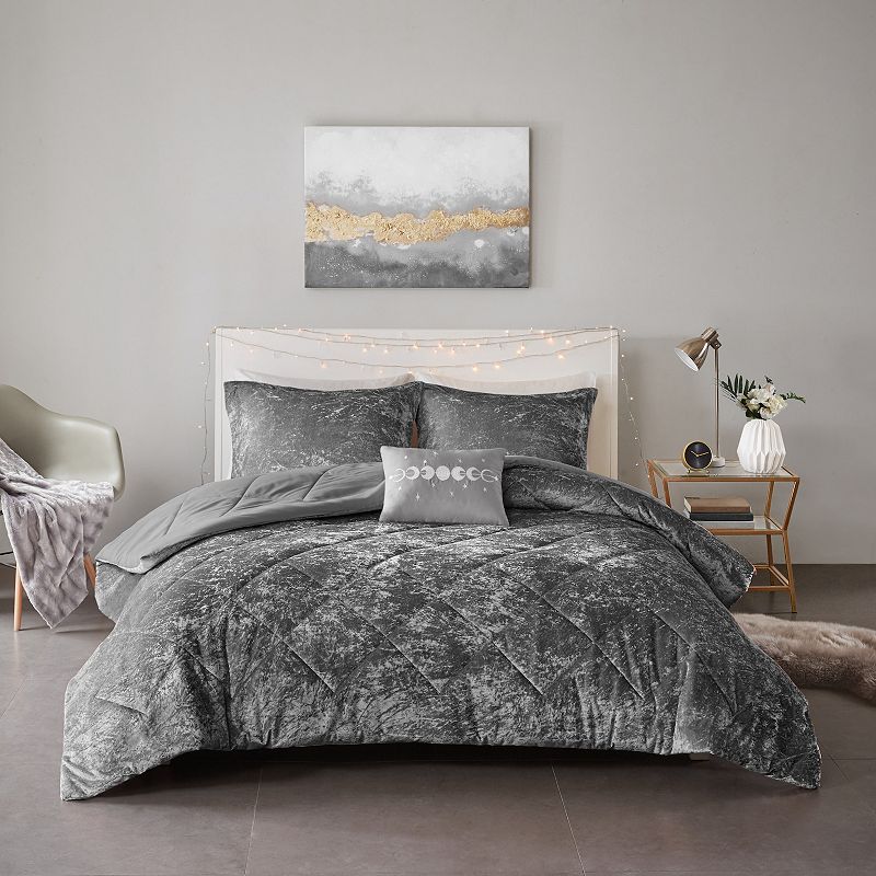 Intelligent Design Isabel Velvet Comforter Set, Grey, King