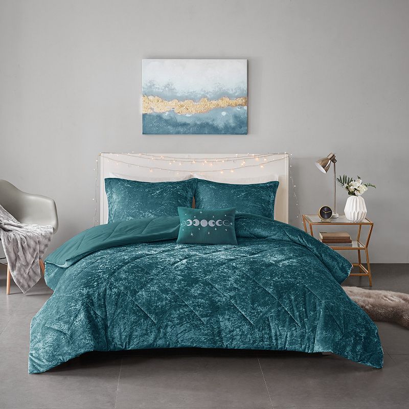 Intelligent Design Isabel Velvet Comforter Set, Blue, Full/Queen