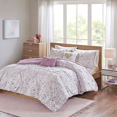 Intelligent Design Lara Metallic Printed and Pintucked Comforter Set with Coordinating Pillows