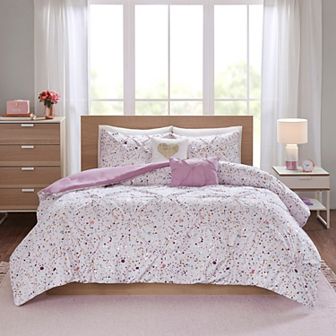 Intelligent Design Lara Metallic Printed and Pintucked Comforter Set with Throw Pillows