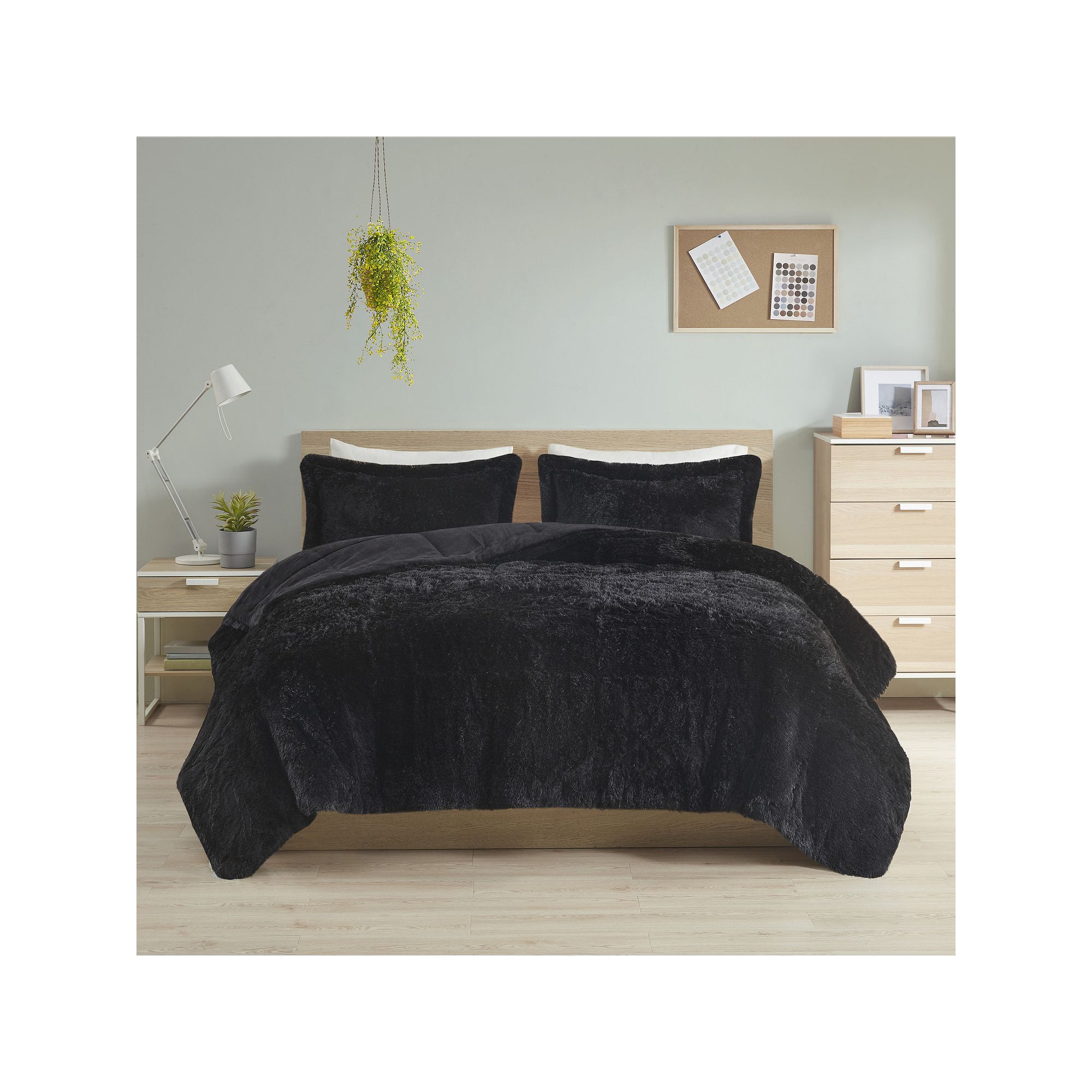 Intelligent Design Malea Shaggy Faux Fur Comforter Set, Black