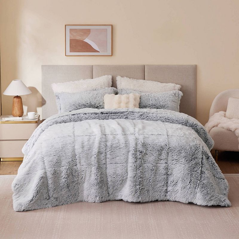 Intelligent Design Malea Shaggy Faux Fur Comforter Set, Black White