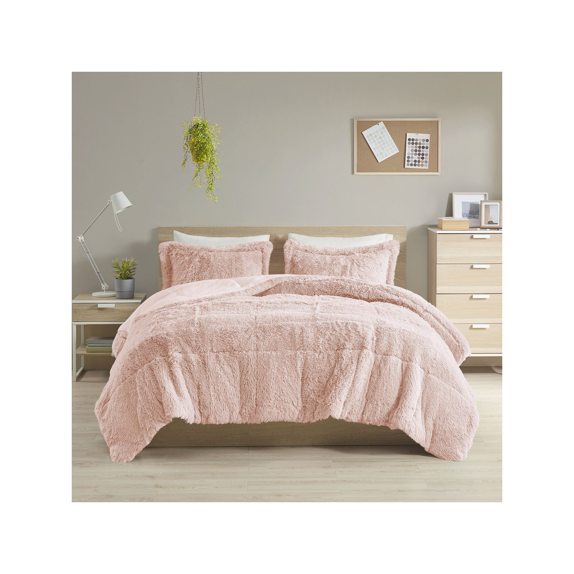 Intelligent Design Malea Shaggy Faux Fur Comforter Set, Blush
