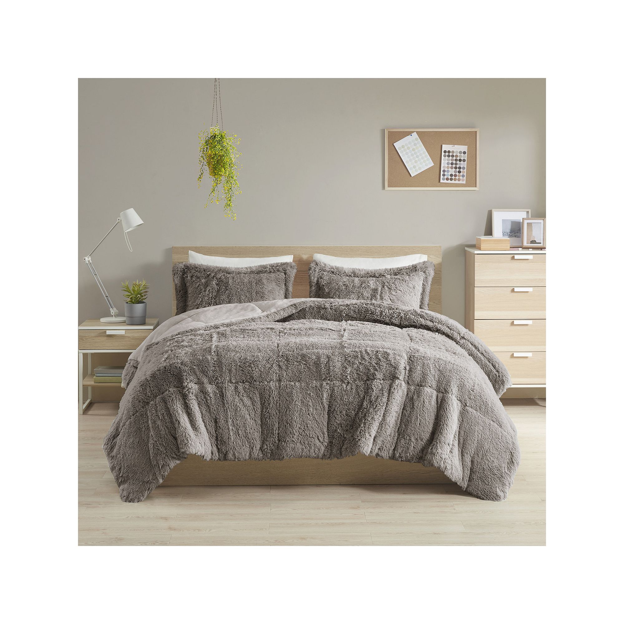 Intelligent Design Malea Shaggy Faux Fur Comforter Set, Gray
