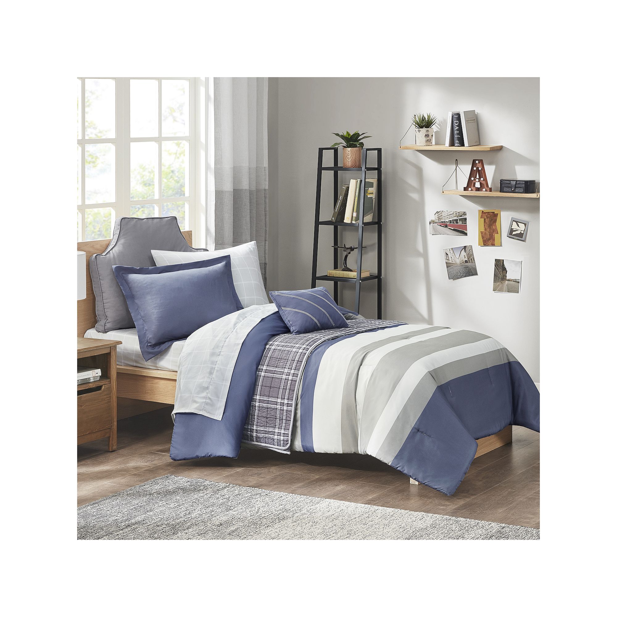 Intelligent Design James Striped Comforter Set with Bed Sheets and Throw Pi