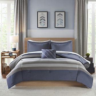 Intelligent Design James Striped Comforter Set with Bed Sheets and Throw Pillow