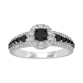 Stella Grace 14k White Gold 1 Carat T.W. Black & White Diamond Halo Ring