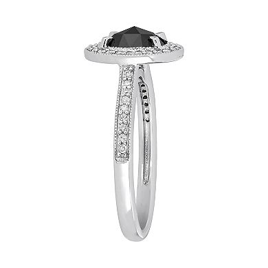 Stella Grace 10k White Gold 1 1/6 Carat T.W. Black & White Diamond Oval Halo Ring