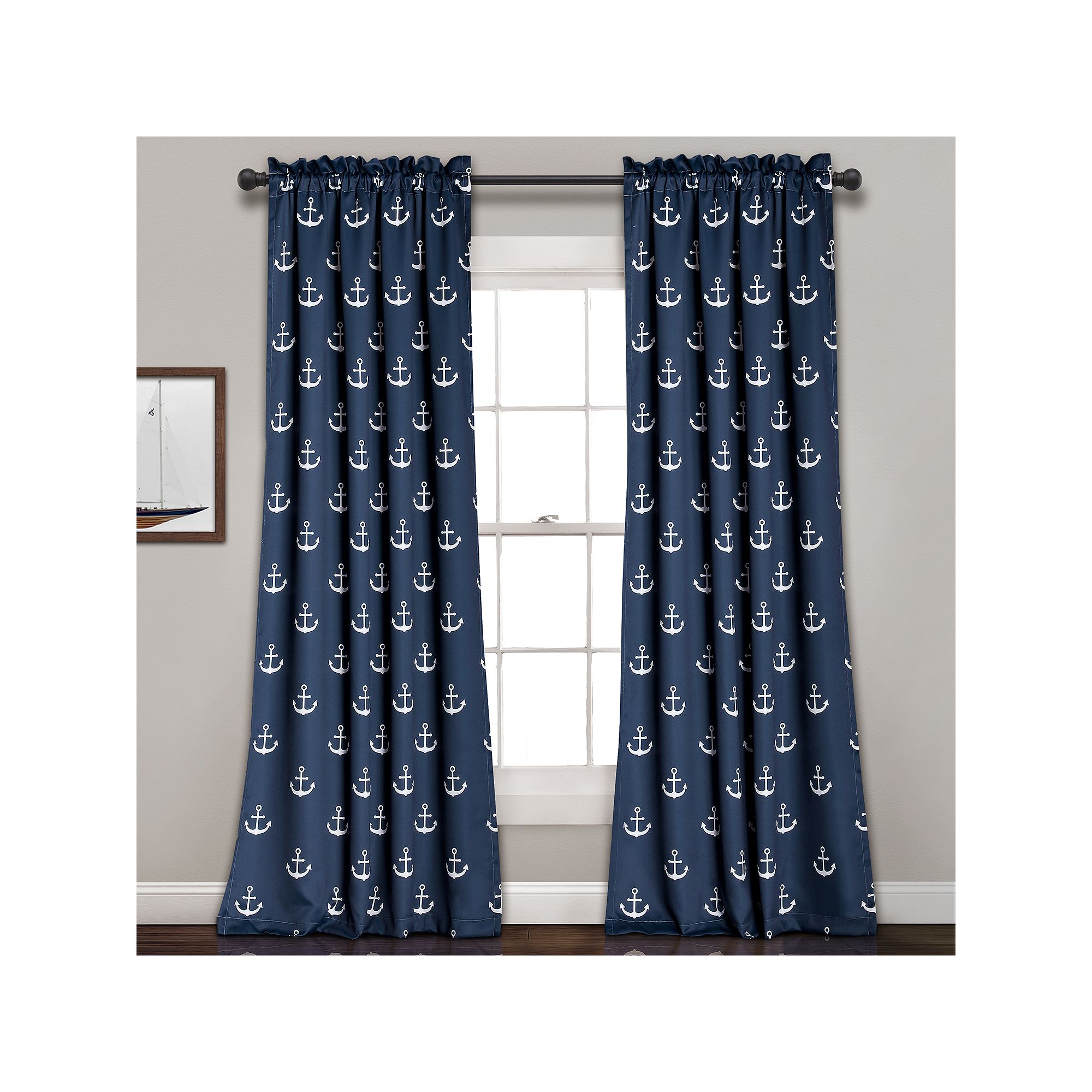 Lush Decor 2-pack Anchor Room Darkening Window Curtain Set, Blue