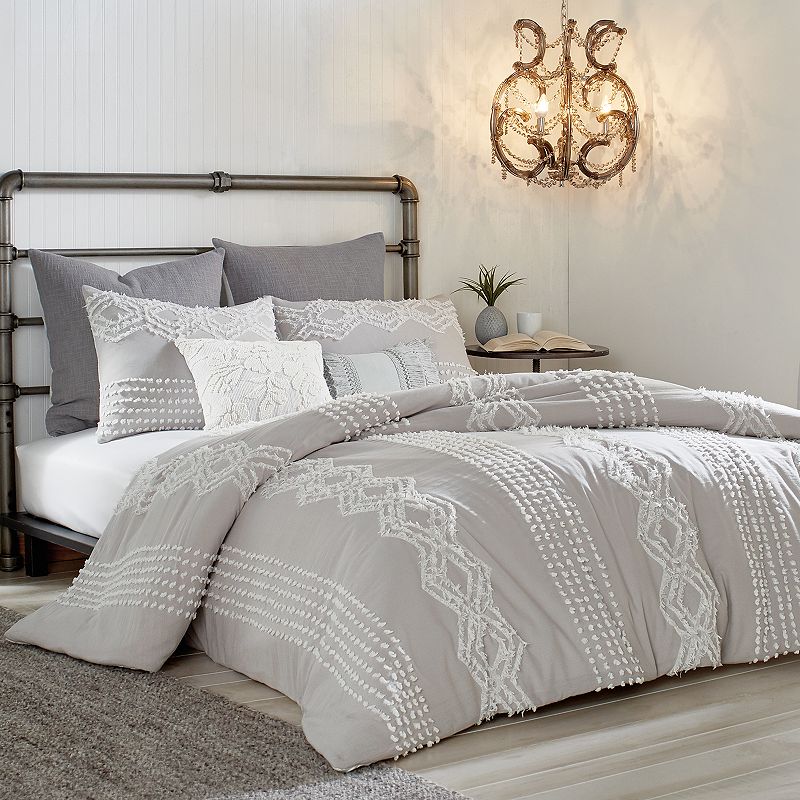 19349449 Peri Cut Geo Comforter Set, Grey, Full/Queen sku 19349449