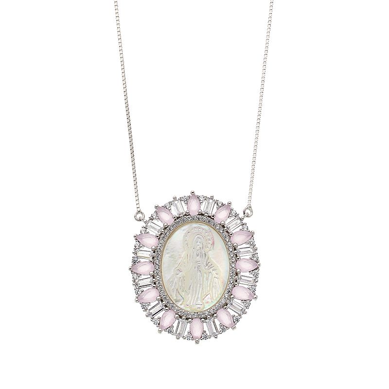 Sterling Silver Mother-of-Pearl & Pink Cubic Zirconia Jesus Necklace, Wome