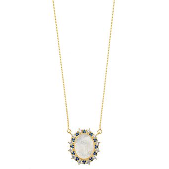 18k Gold Over Silver Mother of Pearl & Cubic Zirconia Jesus Cameo Necklace