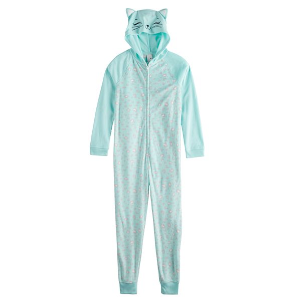 Girls 4-18 SO® Zip-Up Animal Print Hooded One-Piece Pajama