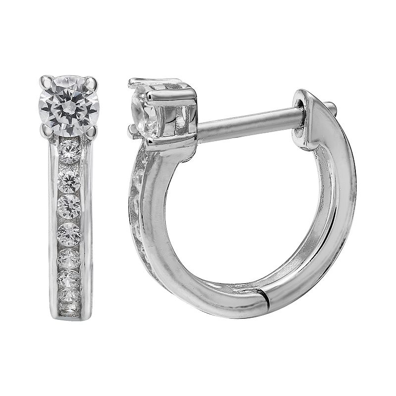 PRIMROSE Sterling Silver Click-Top Huggie Earrings, Womens, White