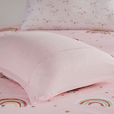 Mi Zone Kids Mia Rainbow and Metallic Stars Comforter Set with Bed Sheets and Throw Pillow