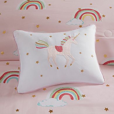 Mi Zone Kids Mia Rainbow and Metallic Stars Comforter Set with Bed Sheets and Throw Pillow