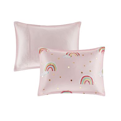Mi Zone Kids Mia Rainbow and Metallic Stars Comforter Set with Bed Sheets and Throw Pillow