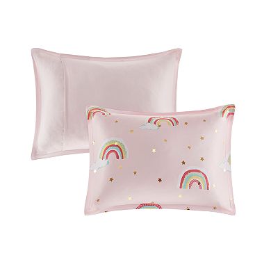 Mi Zone Kids Mia Rainbow and Metallic Stars Comforter Set with Bed Sheets and Throw Pillow