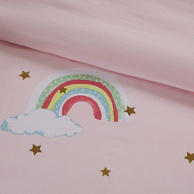 Mi Zone Kids Mia Rainbow and Metallic Stars Comforter Set with Bed Sheets and Throw Pillow