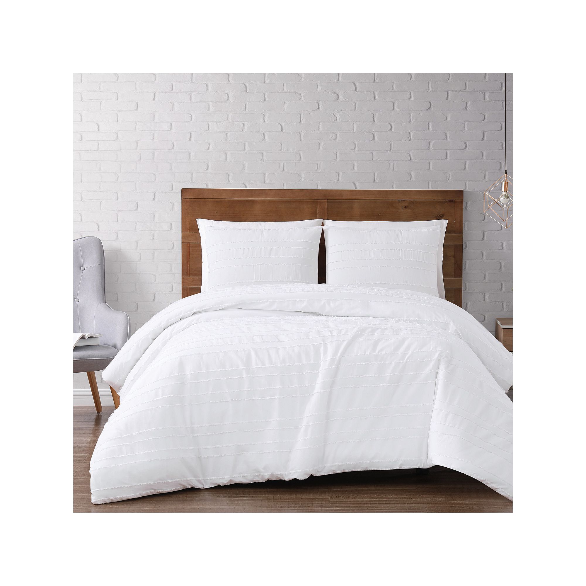 Brooklyn Loom Carlisle Stripe 3-Piece Duvet Cover Set, White
