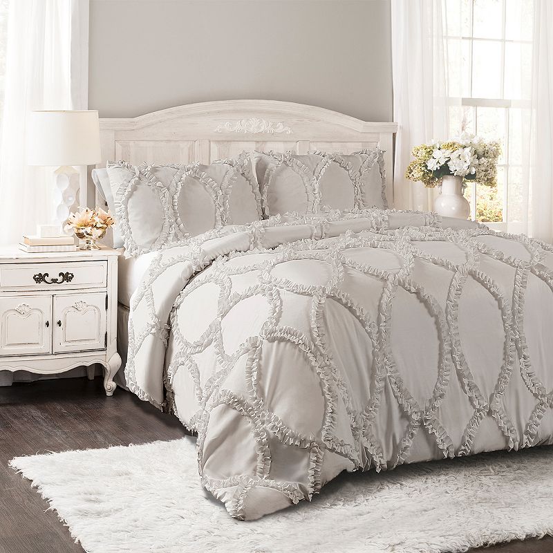 Lush Decor Avon Comforter 3-Piece Set, Light Grey, Full/Queen