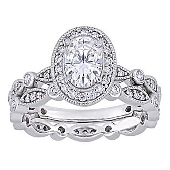 Stella Grace 10k White Gold Lab-Created Moissanite Infinity Engagement Ring Set