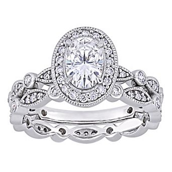 Stella Grace 10k White Gold Lab-Created Moissanite Infinity Engagement Ring Set