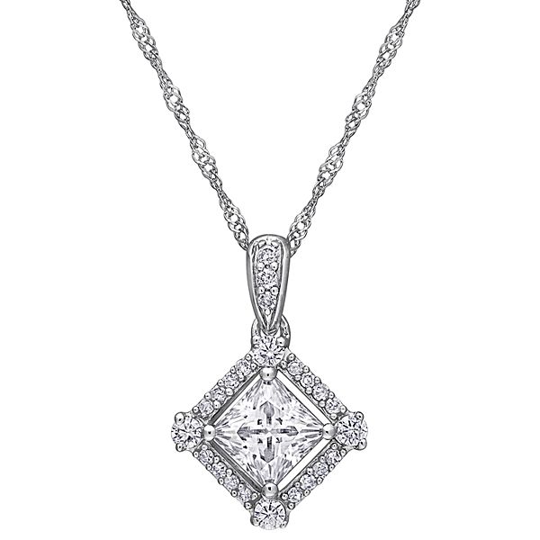 Stella Grace 10k White Gold 1/10 Carat Diamond & Moissanite Pendant ...