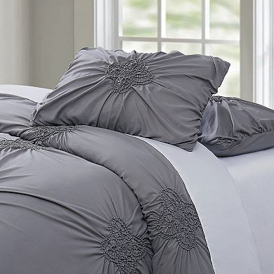 Christian Siriano Georgia Rouched 3-Piece White Full/Queen Comforter Set