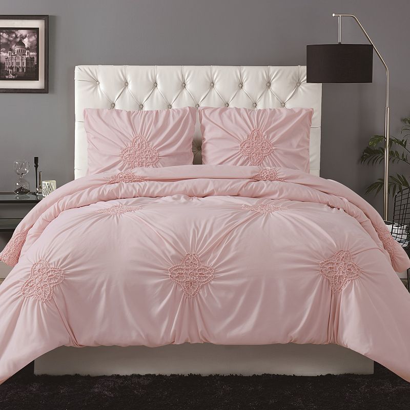 Christian Siriano Georgia Rouched 3-Piece Duvet Cover Set, Pink, King