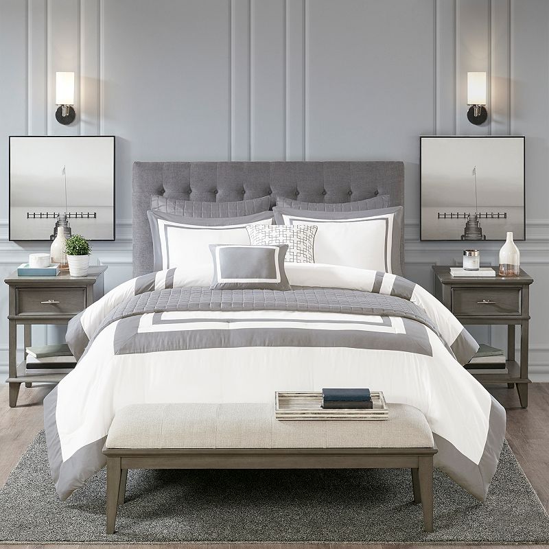Madison Park Heritage 8 Piece Comforter and Coverlet Set Collection in Grey