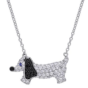 Stella Grace Sterling Silver 1 1/2 ct Lab-Created White Sapphire & Black Spinel Dog Pendant Necklace