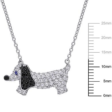 Stella Grace Sterling Silver 1 1/2ct Lab-Created White Sapphire & Black Spinel Dog Pendant Necklace