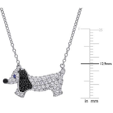 Stella Grace Sterling Silver 1 1/2ct Lab-Created White Sapphire & Black Spinel Dog Pendant Necklace