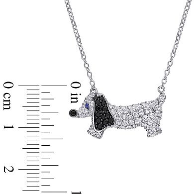 Stella Grace Sterling Silver 1 1/2ct Lab-Created White Sapphire & Black Spinel Dog Pendant Necklace