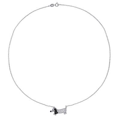 Stella Grace Sterling Silver 1 1/2ct Lab-Created White Sapphire & Black Spinel Dog Pendant Necklace