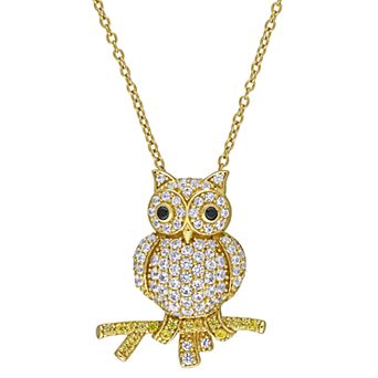 Stella Grace Lab-Created White & Yellow Sapphire Owl Pendant