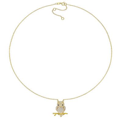Stella Grace Lab-Created White & Yellow Sapphire Owl Pendant