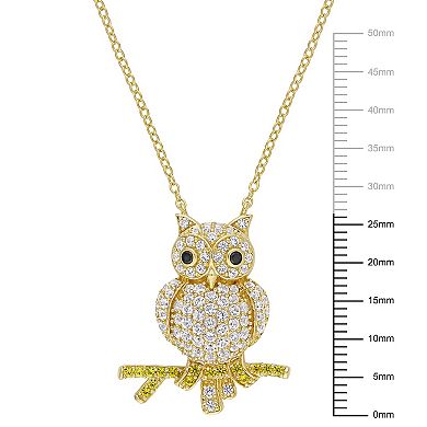 Stella Grace Lab-Created White & Yellow Sapphire Owl Pendant
