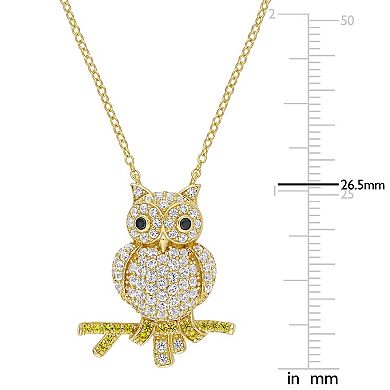 Stella Grace Lab-Created White & Yellow Sapphire Owl Pendant