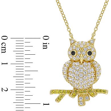 Stella Grace Lab-Created White & Yellow Sapphire Owl Pendant